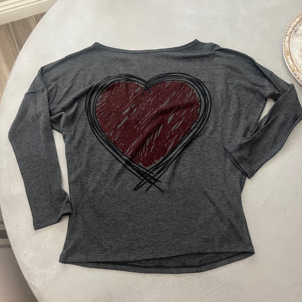 Go Couture Charcoal Long Sleeve Top with Heart Design